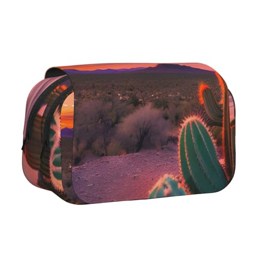 JBJGKHLP Vielseitiges Federmäppchen mit Kaktuswüsten-Sonnenuntergangs-Druck, großes Fassungsvermögen, Aufbewahrung, Make-up, Kulturbeutel, Reisen, Büro von JBJGKHLP