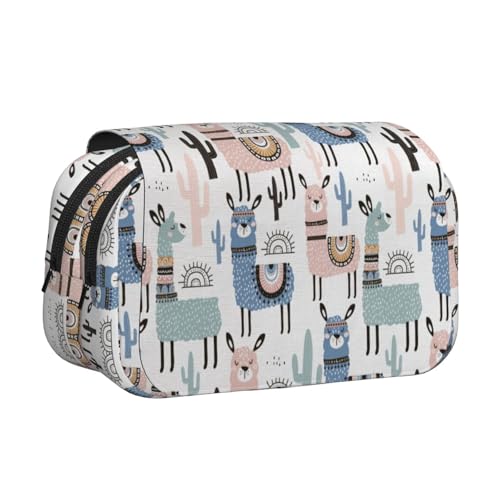 JBJGKHLP Vielseitiges Federmäppchen mit Lama-Alpaka-Kaktus-Druck, großes Fassungsvermögen, Aufbewahrung, Make-up, Kulturbeutel, Reisen, Büro von JBJGKHLP