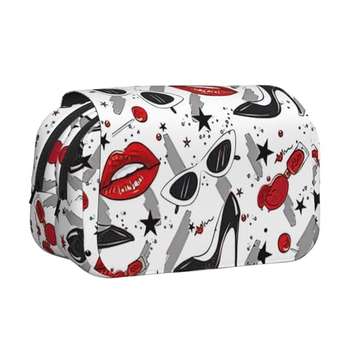JBJGKHLP Vielseitiges Federmäppchen mit Lippen, High Heels, großes Fassungsvermögen, Aufbewahrung, Make-up, Kulturbeutel, Reisen, Büro von JBJGKHLP