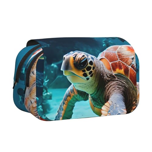 JBJGKHLP Vielseitiges Federmäppchen mit Meeresschildkrötenmuster, große Kapazität, Aufbewahrung, Make-up, Kulturbeutel, Reisen, Büro von JBJGKHLP