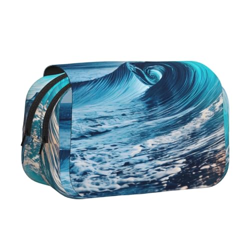 JBJGKHLP Vielseitiges Federmäppchen mit Meereswellen-Druck, großes Fassungsvermögen, Make-up, Kulturbeutel, Reisen, Büro von JBJGKHLP