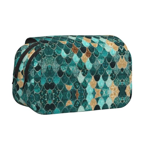 JBJGKHLP Vielseitiges Federmäppchen mit Meerjungfrauen-Motiv, Fischschuppen-Druck, großes Fassungsvermögen, Aufbewahrung, Make-up, Kulturbeutel, Reisen, Büro von JBJGKHLP