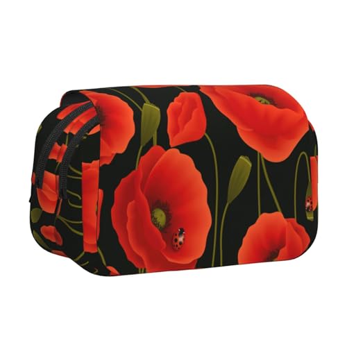 JBJGKHLP Vielseitiges Federmäppchen mit Mohnblumen-Motiv, große Kapazität, Aufbewahrung, Make-up, Kulturbeutel, Reisen, Büro von JBJGKHLP