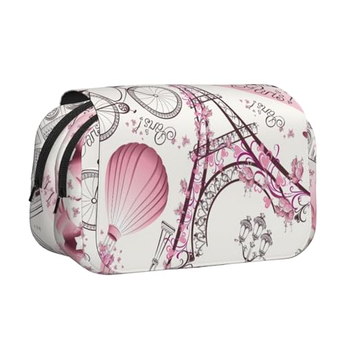 JBJGKHLP Vielseitiges Federmäppchen mit Paris-Turm-Blumendruck, großes Fassungsvermögen, Aufbewahrung, Make-up, Kulturbeutel, Reisen, Büro von JBJGKHLP