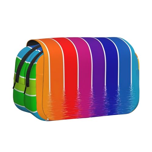 JBJGKHLP Vielseitiges Federmäppchen mit Regenbogenstreifen-Druck, großes Fassungsvermögen, Aufbewahrung, Make-up, Kulturbeutel, Reisen, Büro von JBJGKHLP
