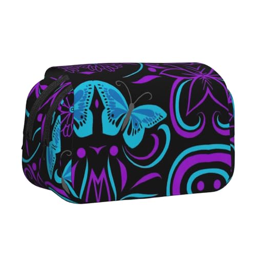 JBJGKHLP Vielseitiges Federmäppchen mit Schmetterlings- und Blumendruck, große Kapazität, Aufbewahrung, Make-up, Kulturbeutel, Reisen, Büro von JBJGKHLP