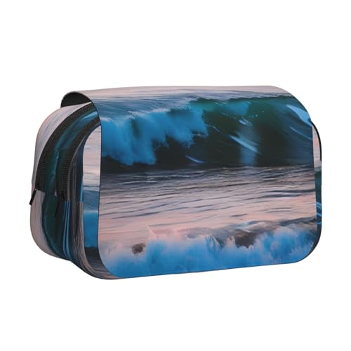JBJGKHLP Vielseitiges Federmäppchen mit Sonnenuntergang und Sonnenaufgang mit Meereswellen-Druck, großes Fassungsvermögen, Aufbewahrung, Make-up, Kulturbeutel, Reisen, Büro von JBJGKHLP
