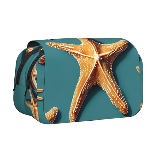 JBJGKHLP Vielseitiges Federmäppchen mit Strand-Seestern-Druck, große Kapazität, Aufbewahrung, Make-up, Kulturbeutel, Reisen, Büro von JBJGKHLP