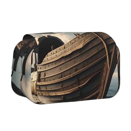 JBJGKHLP Vielseitiges Federmäppchen mit altem Wikinger-Boot-Druck, großes Fassungsvermögen, Aufbewahrung, Make-up, Kulturbeutel, Reisen, Büro von JBJGKHLP