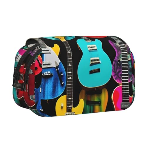 JBJGKHLP Vielseitiges Federmäppchen mit buntem Gitarren-Aufdruck, großes Fassungsvermögen, Make-up, Kulturbeutel, Reisen, Büro von JBJGKHLP