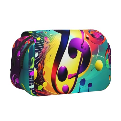 JBJGKHLP Vielseitiges Federmäppchen mit buntem Musiknoten-Druck, großes Fassungsvermögen, Make-up, Kulturbeutel, Reisen, Büro von JBJGKHLP