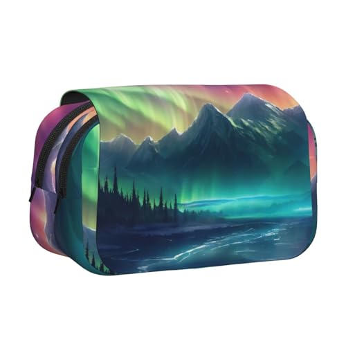 JBJGKHLP Vielseitiges Federmäppchen mit dunklem Nordlichter-Druck, großes Fassungsvermögen, Aufbewahrung, Make-up, Kulturbeutel, Reisen, Büro von JBJGKHLP