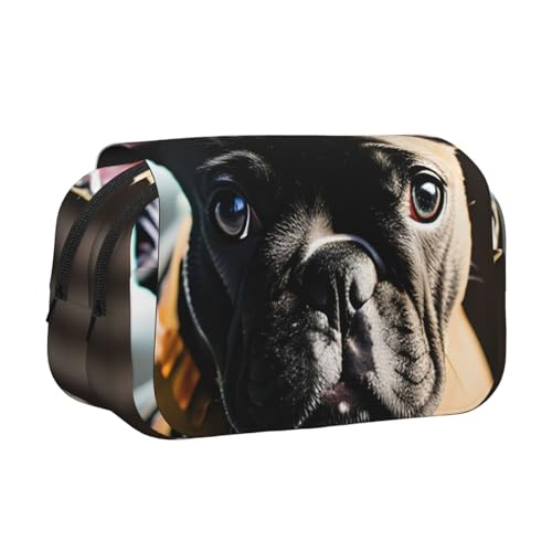 JBJGKHLP Vielseitiges Federmäppchen mit französischer Bulldogge, große Kapazität, Aufbewahrung, Make-up, Kulturbeutel, Reisen, Büro von JBJGKHLP