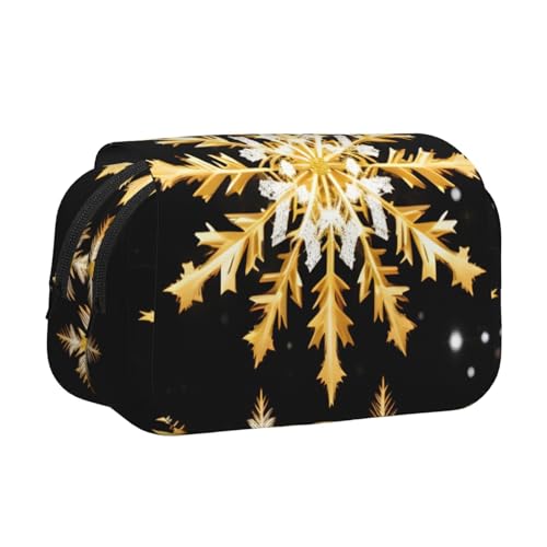 JBJGKHLP Vielseitiges Federmäppchen mit goldenem Weihnachts-Schneeflocken-Druck, große Kapazität, Aufbewahrung, Make-up, Kulturbeutel, Reisen, Büro von JBJGKHLP