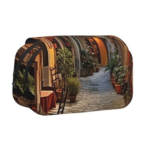 JBJGKHLP Vielseitiges Federmäppchen mit italienischem Altstraßen-Druck, großes Fassungsvermögen, Aufbewahrung, Make-up, Kulturbeutel, Reisen, Büro von JBJGKHLP