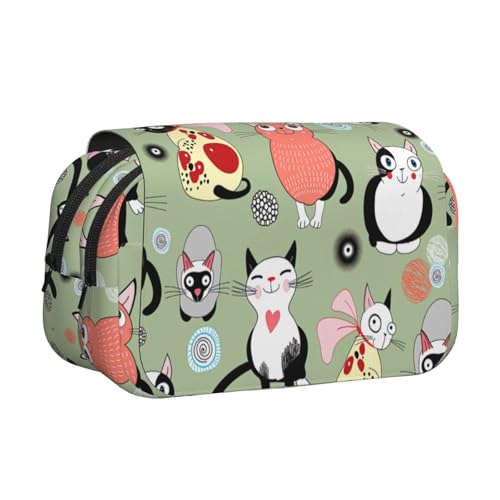 JBJGKHLP Vielseitiges Federmäppchen mit niedlichem Cartoon-Katzen-Druck, großes Fassungsvermögen, Aufbewahrung, Make-up, Kulturbeutel, Reisen, Büro von JBJGKHLP