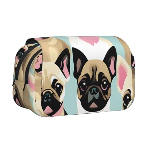 JBJGKHLP Vielseitiges Federmäppchen mit niedlichem Chihuahua-Mops-Aufdruck, großes Fassungsvermögen, Aufbewahrung, Make-up, Kulturbeutel, Reisen, Büro von JBJGKHLP