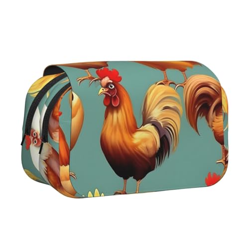JBJGKHLP Vielseitiges Federmäppchen mit niedlichem Hahn-Aufdruck, großes Fassungsvermögen, Make-up, Kulturbeutel, Reisen, Büro von JBJGKHLP