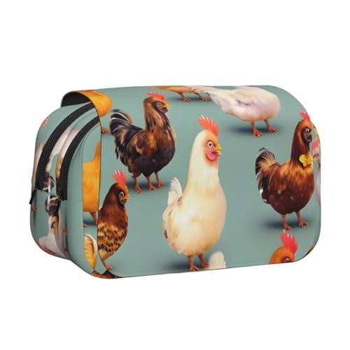 JBJGKHLP Vielseitiges Federmäppchen mit niedlichem Huhn-Motiv, große Kapazität, Aufbewahrung, Make-up, Kulturbeutel, Reisen, Büro von JBJGKHLP