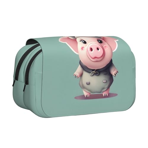 JBJGKHLP Vielseitiges Federmäppchen mit niedlichem Schweine-Aufdruck, großes Fassungsvermögen, Aufbewahrung, Make-up, Kulturbeutel, Reisen, Büro von JBJGKHLP