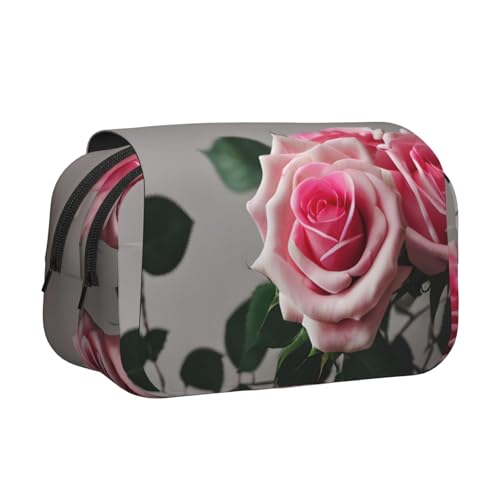 JBJGKHLP Vielseitiges Federmäppchen mit rosa Rosen-Aufdruck, großes Fassungsvermögen, Aufbewahrung, Make-up, Kulturbeutel, Reisen, Büro von JBJGKHLP