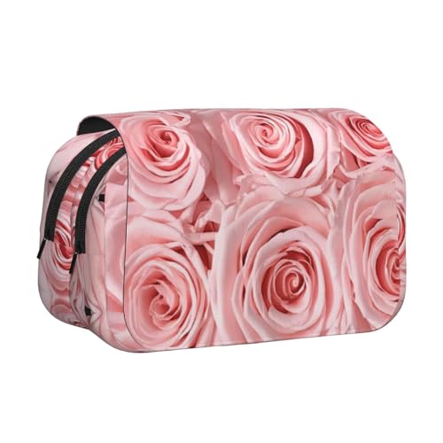JBJGKHLP Vielseitiges Federmäppchen mit rosa frischen Rosen, großes Fassungsvermögen, Aufbewahrung, Make-up, Kulturbeutel, Reisen, Büro von JBJGKHLP