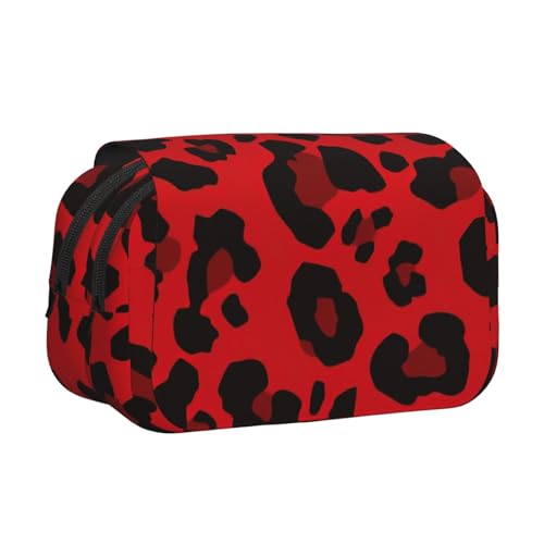 JBJGKHLP Vielseitiges Federmäppchen mit rotem Leopardenmuster, große Kapazität, Aufbewahrung, Make-up, Kulturbeutel, Reisen, Büro von JBJGKHLP