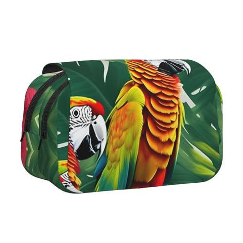 JBJGKHLP Vielseitiges Federmäppchen mit tropischem Blumen- und Blatt-Papageien-Druck, großes Fassungsvermögen, Aufbewahrung, Make-up, Kulturbeutel, Reisen, Büro von JBJGKHLP