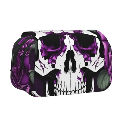 JBJGKHLP Vielseitiges Federmäppchen mit violettem Rosen-Skelett-Druck, großes Fassungsvermögen, Aufbewahrung, Make-up, Kulturbeutel, Reisen, Büro von JBJGKHLP