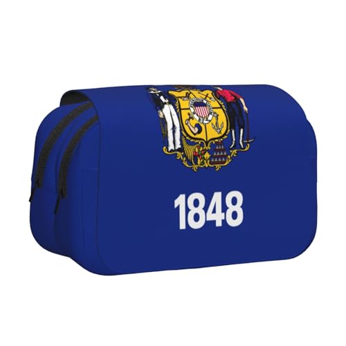JBJGKHLP Wisconsin Federmäppchen mit Staatsflaggen-Druck, vielseitiges Federmäppchen, große Kapazität, Aufbewahrung, Make-up, Kulturbeutel, Reisen, Büro von JBJGKHLP