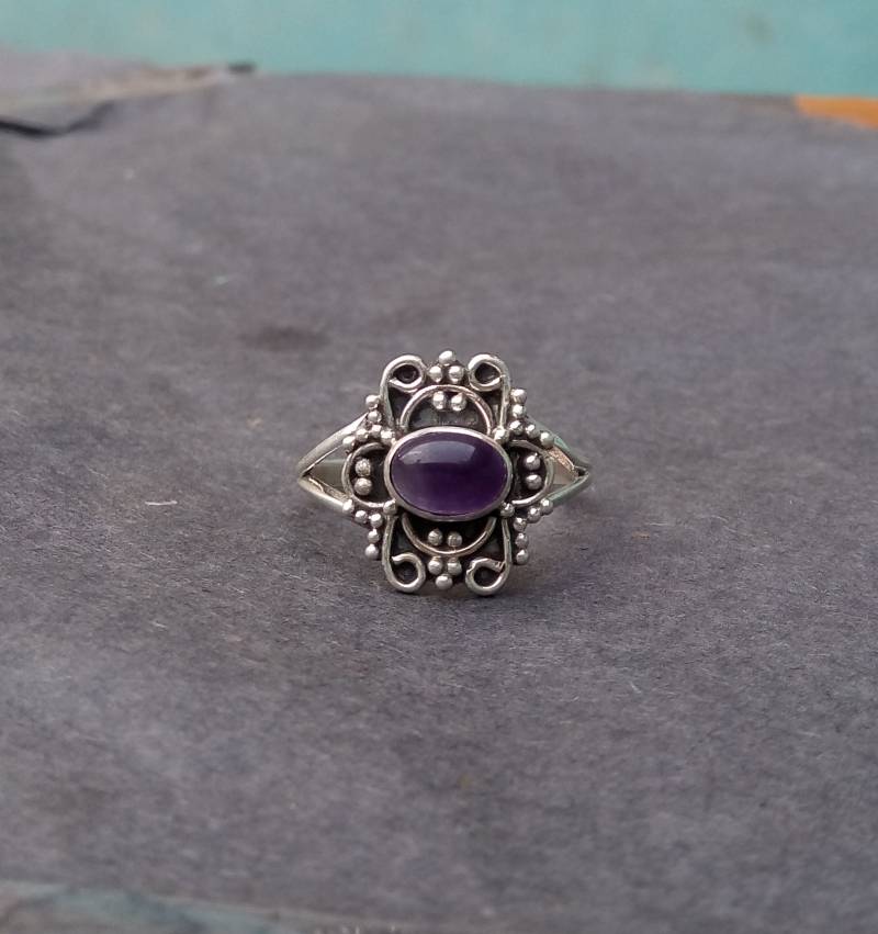 925 Sterling Silber Steinring/Amethyst Stein Ring/Handgefertigter Silberring/Statement Ring Größe Us 4-10 von JBJewllers