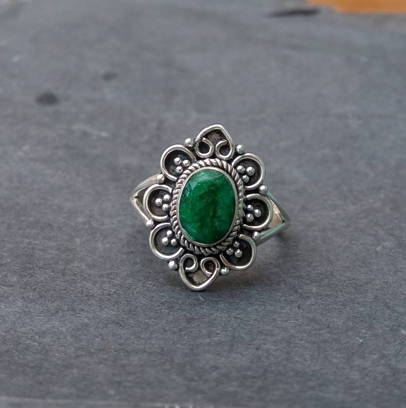 925 Sterling Silber Steinring/Grüner Rubin Stein Ring/Handgefertigter Silberring/Statement Ring Größe Us 4-10 von JBJewllers