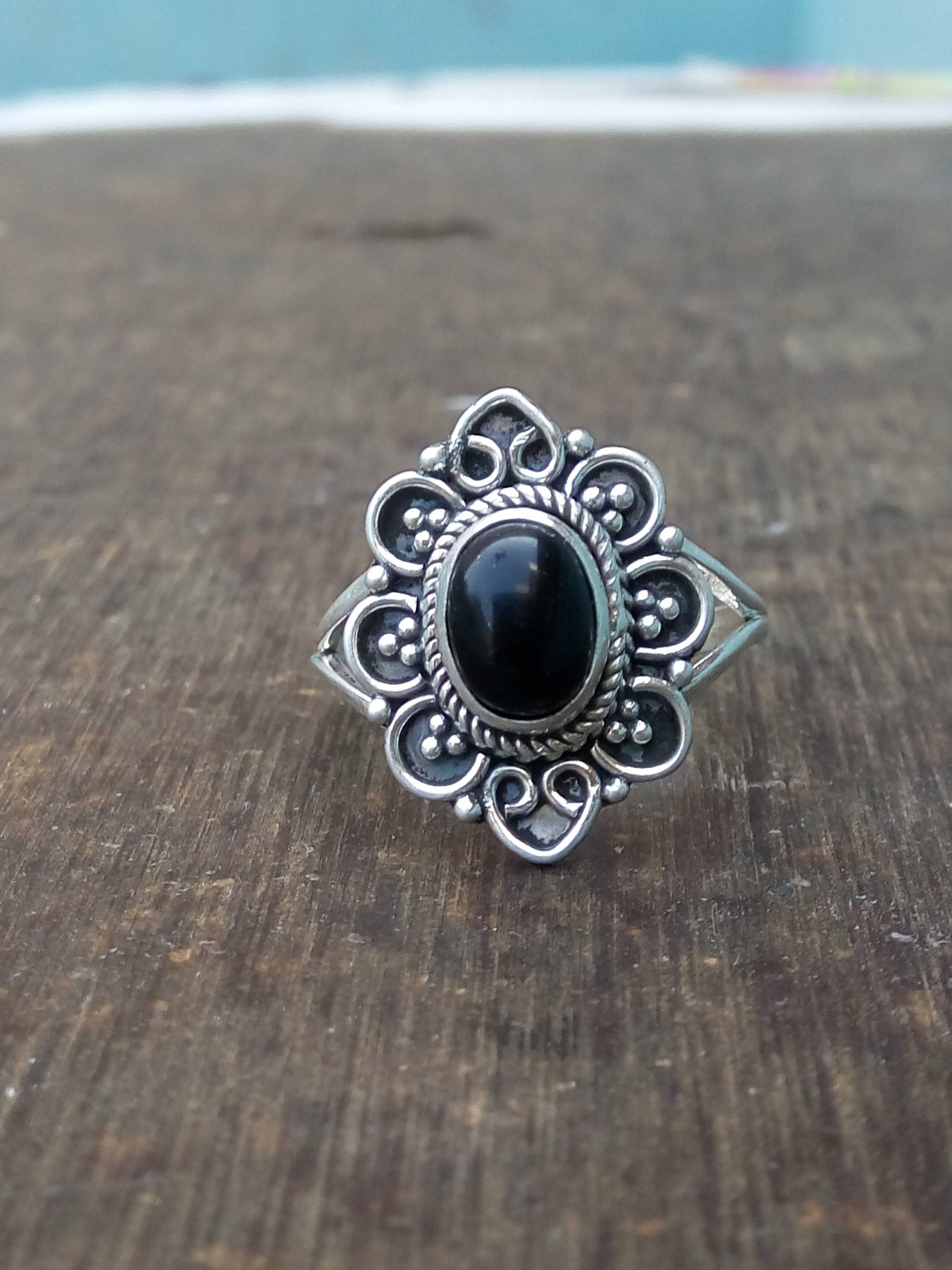 Natürliche Schwarze Onyx Ring-Handmade Silber Ring-925 Sterling Ring-Schwarzer Designer Ring-Geschenk Für Sie-Dezember Birthstone-Promise Ring von JBJewllers