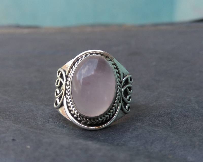 Rosenquarz Sterling Silber Ringsilberringstatement Ringedelstein Ringrosabrautring Hochzeitsring Bio-Ring Natürlich von JBJewllers