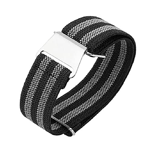 JBR French Troops Uhrenarmband im Fallschirm-Stil – elastisches Nylon, wasserdicht, militärisches Ersatzarmband – Farbauswahl – 18 mm, 20 mm, 22 mm (schwarz-grau, 20 mm) von JBR