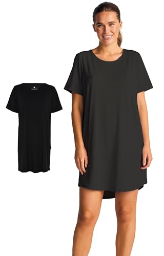 JBS of Denmark - Nachthemd Damen Kurzarm – Sleepshirt aus Bambus & Bio-Baumwolle – Atmungsaktives Nachtkleid für Damen – Weiches Big Shirt für erholsamen Schlaf – [Schwarz] | [XL] von JBS of Denmark
