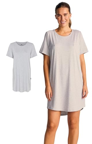 JBS of Denmark Nachthemd Damen Kurzarm – Sleepshirt aus Bambus & Bio-Baumwolle – Atmungsaktives Nachtkleid für Damen – Weiches Big Shirt für erholsamen Schlaf (Hellgraue Melange, L) von JBS of Denmark