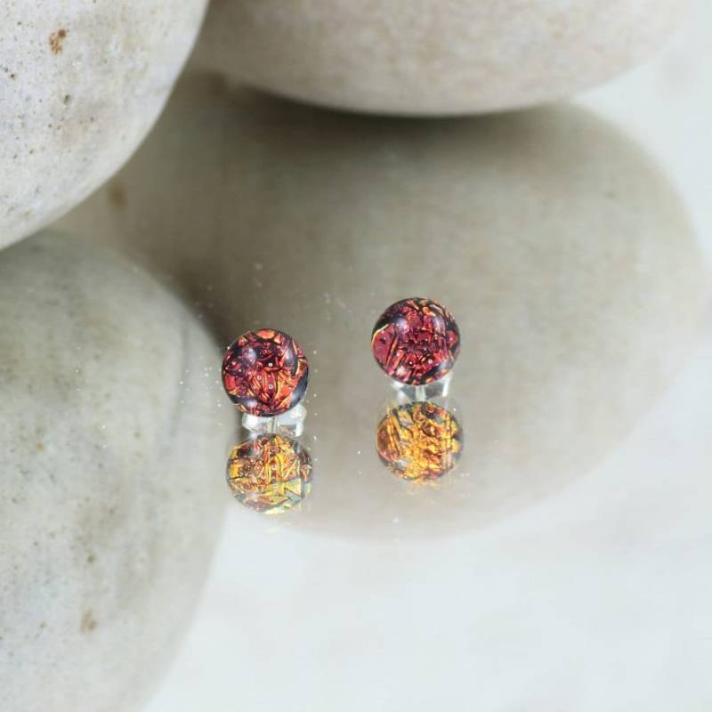 Geschmolzene Glas Ohrstecker - Dichroic Ohrringe Tiefes Kupfer Und Gebranntes Orange Sterling Silber. Jbt344 Geschmolzene Glas Ohrstecker - Dichroic Ohrringe Tiefes Kupfer Und Gebranntes Orange Sterling Silber. Jbt344 von JBTGlass