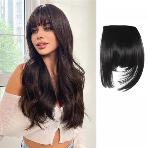 JBUJBU Clip in Bangs Echthaar, einfache Extensions, Clip in Haarverlängerungen, French Bangs Fake Bangs mit Haartempeln für Damen, für den täglichen Gebrauch (schwarz) von JBUJBU