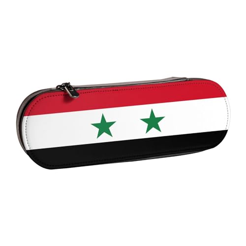 JBYJBX Federmäppchen aus Leder mit Flagge der Arabischen Republik Syrien – kompaktes Lederetui für Damen und Herren von JBYJBX