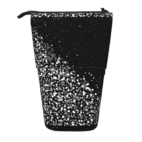 JBYJBX Federmäppchen mit Glitzer-Druck, Mehrzweck-Teleskop-Federmäppchen, Organizer, Schreibwaren-Aufbewahrungstasche, Schwarz / Weiß, Schwarz-weißer Glitzer, One Size von JBYJBX