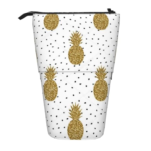 JBYJBX Federmäppchen mit goldfarbenem Glitzer-Ananas-Motiv, Mehrzweck-Teleskop-Federmäppchen, Organizer, Schreibwaren-Aufbewahrungstasche, Schwarz , Einheitsgröße von JBYJBX