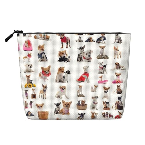JBYJBX Kosmetiktasche mit niedlichem Chihuahua-Mopsmuster, wasserdicht, Reise-Kosmetiktasche mit Reißverschluss für Damen, Schwarz, Einheitsgröße von JBYJBX