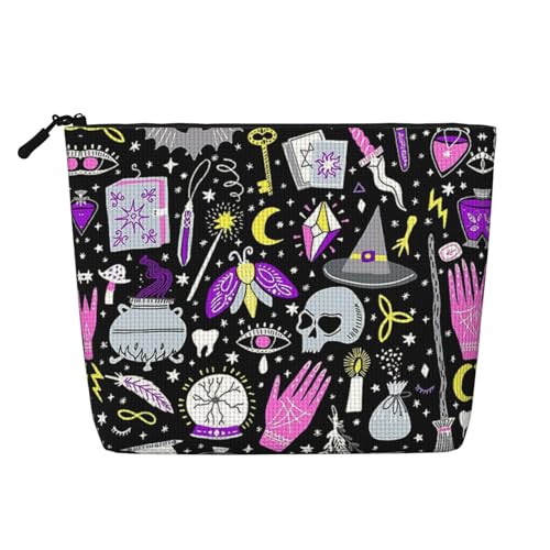 JBYJBX Magic Witch Witchcraft Bohemian Drawing Print Makeup Bag Waterproof Travel Cosmetic Tote Zippered Pouch For Women Toiletry Bag, Black, One Size, Schwarz, One Size von JBYJBX