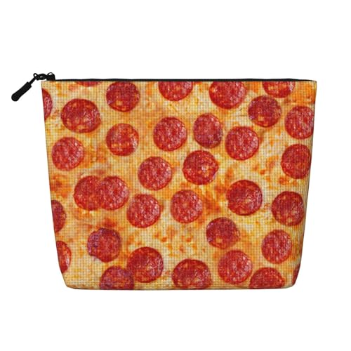 JBYJBX Make-up-Tasche mit 3D-Pizza-Aufdruck und Pepperoni-Druck, wasserdicht, Reise-Kosmetiktasche, mit Reißverschluss, für Damen, Kulturbeutel, Schwarz, Einheitsgröße, Schwarz, One Size von JBYJBX