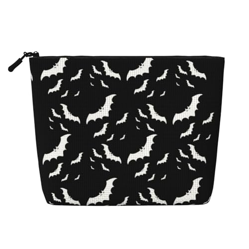 JBYJBX Make-up-Tasche mit Halloween-Motiv mit fliegenden Fledermäusen, wasserdicht, Reise-Kosmetiktasche, mit Reißverschluss, für Damen, Kulturbeutel, Schwarz, Einheitsgröße, Schwarz, One Size von JBYJBX