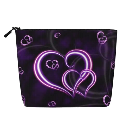 JBYJBX Make-up-Tasche mit violettem Herzmuster, wasserdicht, Reise-Kosmetiktasche, mit Reißverschluss, für Damen, Kulturbeutel, Schwarz, Einheitsgröße, Schwarz, One Size von JBYJBX