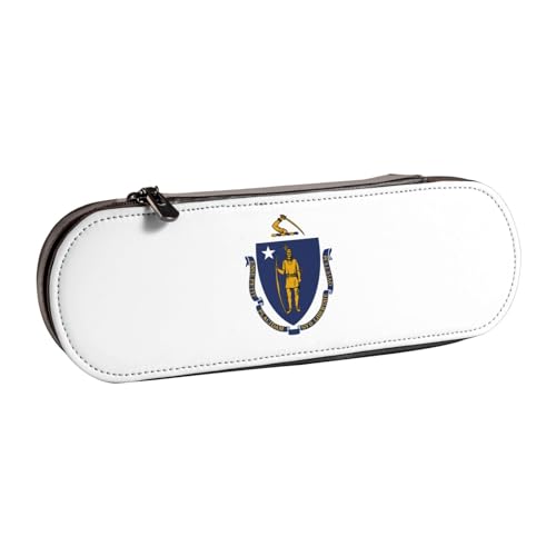 JBYJBX Massachusetts Federmäppchen mit Staatsflaggen-Druck, vielseitiges Leder-Federmäppchen, kompaktes Lederetui für Damen, Herren, Schwarz , Einheitsgröße von JBYJBX