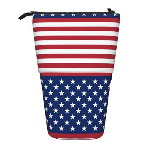 JBYJBX Mehrzweck-Federmäppchen mit amerikanischer Flagge und Sternen, gestreift, Teleskop-Federmäppchen, Organizer, Schreibwaren-Aufbewahrungstasche, Amerikanische Flagge, Sterne, Streifen, One Size von JBYJBX