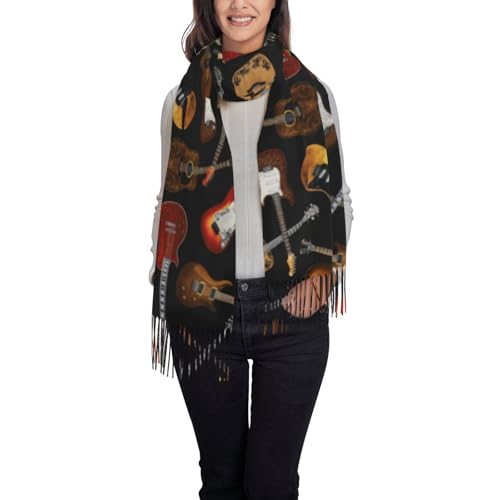 JBYJBX Schal mit Gitarren-Druck, Quaste, 197,1 x 71,9 cm, warm, weich, Geschenk für Herbst und Winter, Schwarz, Einheitsgröße von JBYJBX